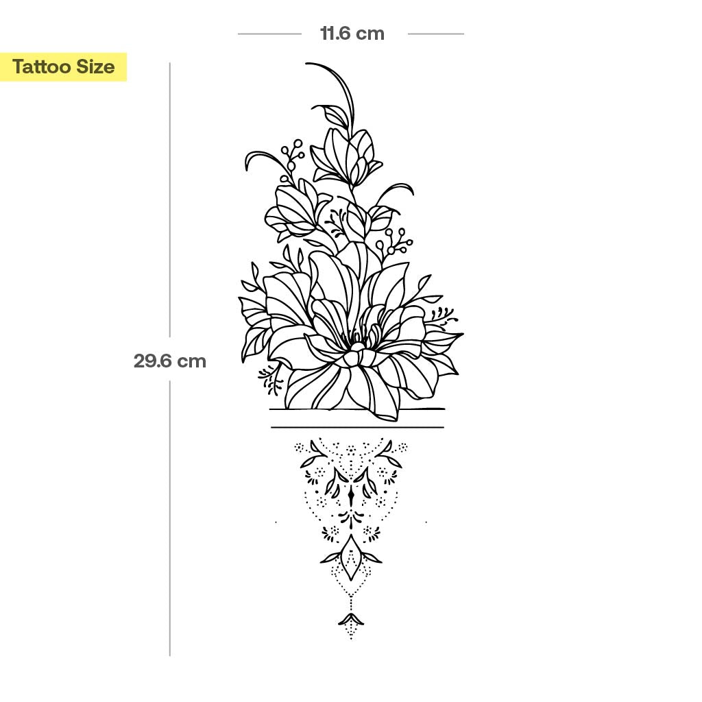 Grand tatouage fleurs avec ornements - Image 3
