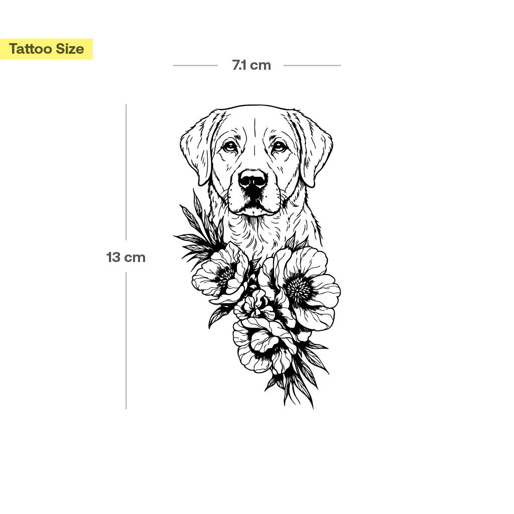 Tatouage chien avec fleurs - Image 3