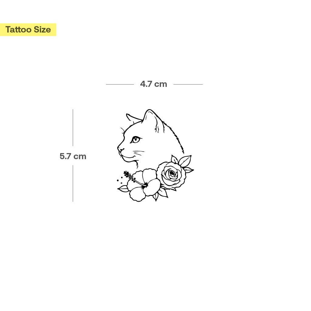 Tatouage chat avec fleurs - Image 3