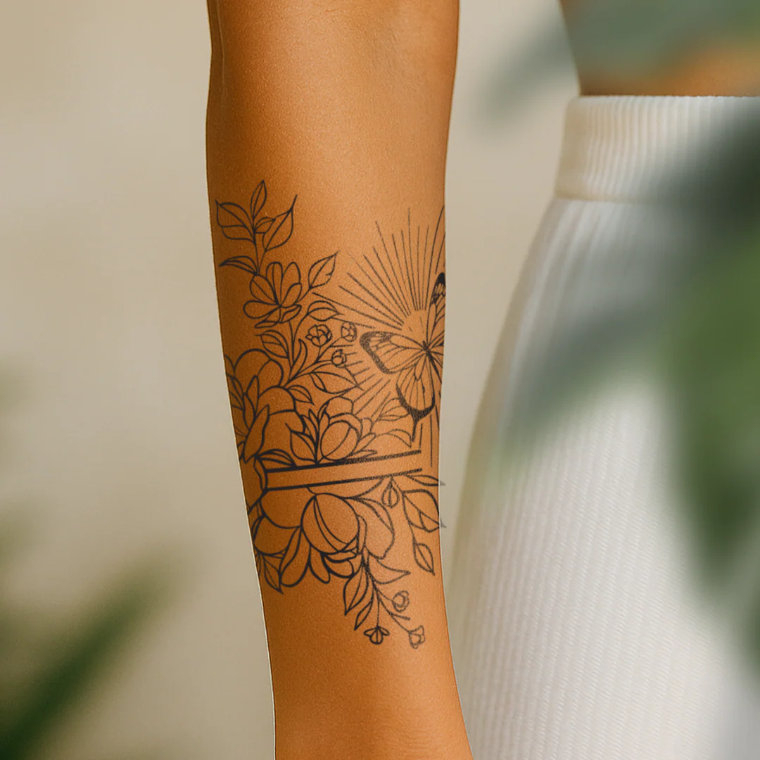 Manche papillon & fleurs
