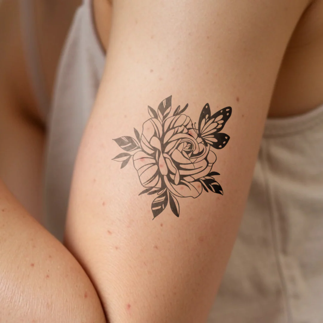 Tatouage Rose avec Papillon
